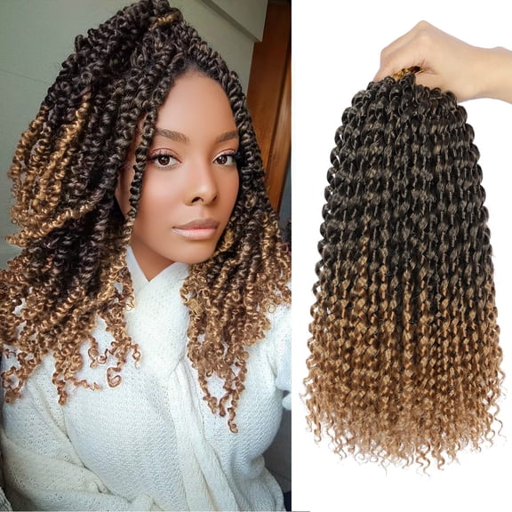 ZHANYU-Short Passion Twist Hair, Ombre Blonde Water Wave CroZHANYUt Hair For Women 10 Inch Bohemian Synthetic Curly Braiding Hair 22 Strands/Pack Passion Twist CroZHANYUt Hair (10 Inch (Pack of 7),1