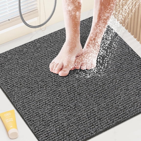 ZHANYU-Shower Mat Bathtub Mat Non-Slip,24x16 inch, Soft Tub Mat with Drain,PVC Loofah Bath (Phthalate Free) for Tub and Bathroom,Quick Drying, Black