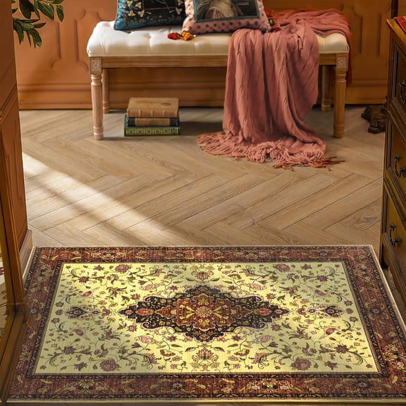 ZHANYU-Washable Area Rug - 3'x5' Boho Bedroom Rug Indoor, Non-Slip Low-Pile Rugs for Living Room Bathroom Kitchen Front Door, Entry Throw Carpet Stain Resistance (Multi, 3x5ft)