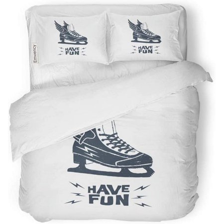 ZHANZZK 3 Piece Bedding Set Authentic Ice Skate and Have Fun Inspirational Lettering Badge Twin Size Duvet Cover with 2 Pillowcase for Home Bedding Room Decoration