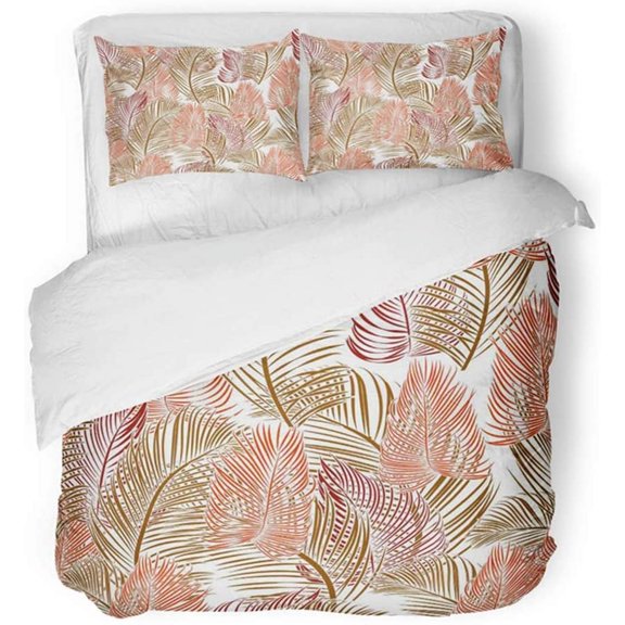 ZHANZZK 3 Piece Bedding Set Colorful Beautiful Tropical Pattern of Palm Branch and Leaves Style Jungalow Green Twin Size Duvet Cover with 2 Pillowcase for Home Bedding Room Decoration