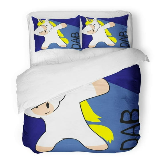 ZHANZZK 3 Piece Bedding Set Dab Dabbing Pose Unicorn Kid Cartoon in Very Caricature Child Twin Size Duvet Cover with 2 Pillowcase for Home Bedding Room Decoration