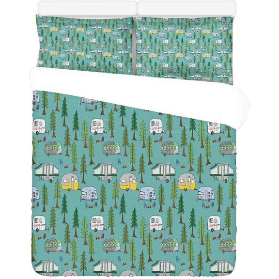 ZHANZZK 3 Piece Bedding Set Happy Camper Bus Twin Size Duvet Cover with 2 Pillowcase for Home Bedding Room Decoration
