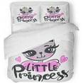 thumbnail image 1 of ZHANZZK 3 Piece Bedding Set Little Princess Funny Girl Pussy Cat Face Big Eyes Crown Hearts Kitty Calligraphic Twin Size Duvet Cover with 2 Pillowcase for Home Bedding Room Decoration, 1 of 1