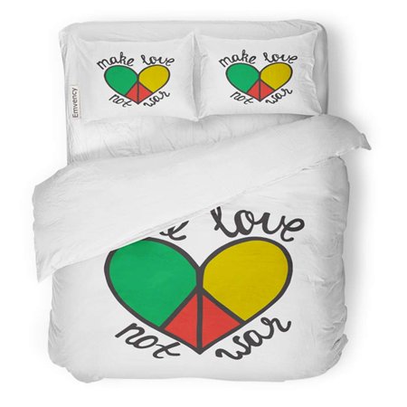 ZHANZZK 3 Piece Bedding Set Make Love Not War Inspirational Saying About Peace Modern Phrase Sign Pacifism Heart Twin Size Duvet Cover with 2 Pillowcase for Home Bedding Room Decoration