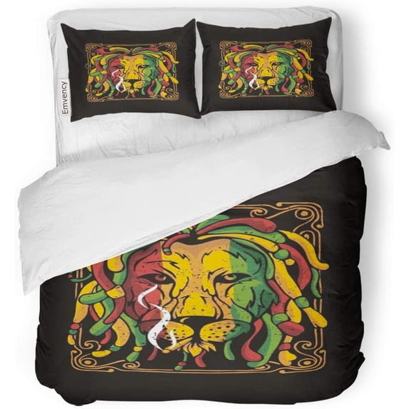 ZHANZZK 3 Piece Bedding Set Marley Lion Rasta Full Color Bob Fun Head Music Twin Size Duvet Cover with 2 Pillowcase for Home Bedding Room Decoration