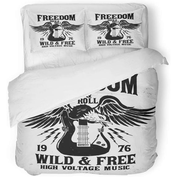 ZHANZZK 3 Piece Bedding Set Music Rock Festival and Roll Sign Slogan Graphic for Hard Band Vintage Metal Twin Size Duvet Cover with 2 Pillowcase for Home Bedding Room Decoration