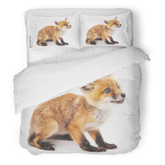 ZHANZZK 3 Piece Bedding Set Orange Little Fox Red Beautiful Canine Carnivore Child Twin Size Duvet Cover with 2 Pillowcase for Home Bedding Room Decoration