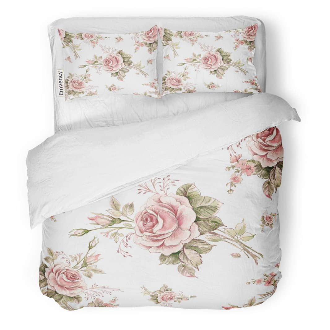 ZHANZZK 3 Piece Bedding Set Pink Floral Watercolor Roses in Bud ...