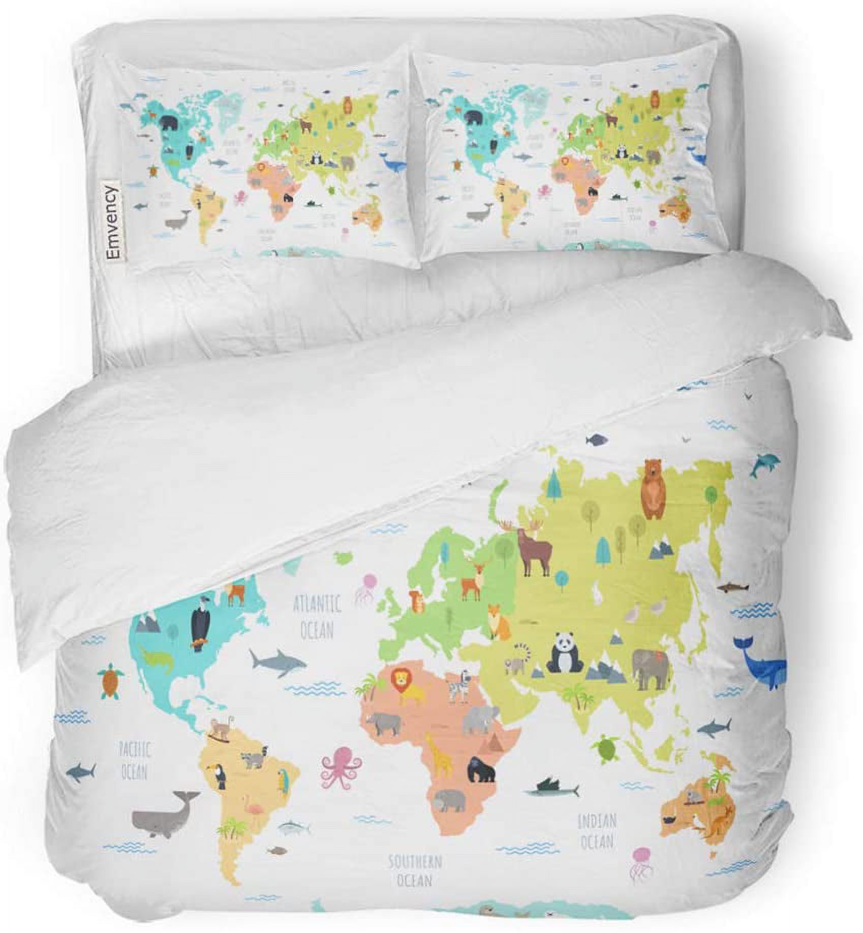 ZHANZZK 3 Piece Bedding Set World Map Wild Living on Various Continents ...