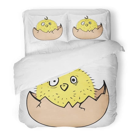 ZHANZZK 3 Piece Bedding Set Yellow Easter Fluffy Chick Chicken in Broken Egg Hatching Adorable Baby Bird Twin Size Duvet Cover with 2 Pillowcase for Home Bedding Room Decoration