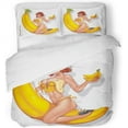 thumbnail image 1 of ZHANZZK 3 Piece Bedding Set Yellow Exotic Pinup Girl Sitting on Giant Banana Twin Size Duvet Cover with 2 Pillowcase for Home Bedding Room Decoration, 1 of 1