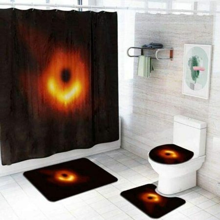 ZHANZZK Black Hole 4 Piece Bathroom Set Shower Curtain Bath Rug Contour Mat and Toilet Lid Cover