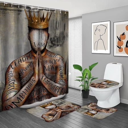 ZHANZZK Black King Bathroom 4 Piece Bathroom Set Shower Curtain Bath Rug Contour Mat and Toilet Lid Cover