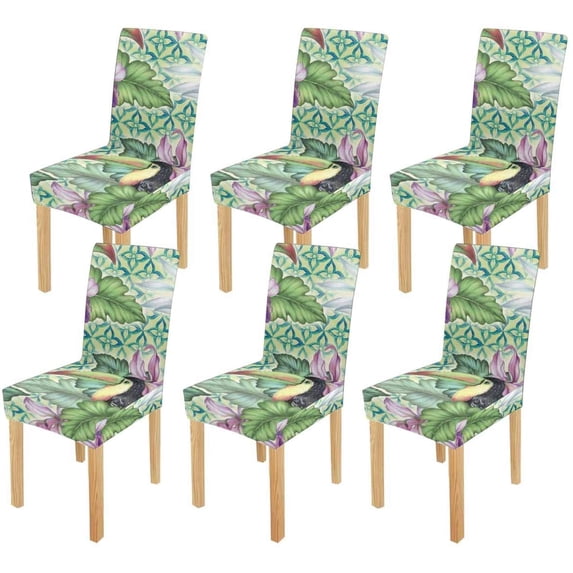 ZHANZZK Bouquet of Exotic Flower with a Small Colorful Tropical Bird Stretch Chair Cover Protector Seat Slipcover for Dining Room Hotel Wedding Party Set of 6