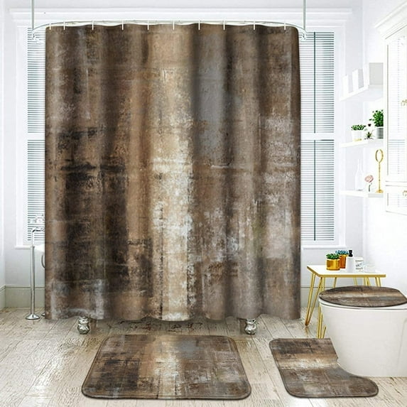 ZHANZZK Burnt Brown Grey 4 Piece Bathroom Set Shower Curtain Bath Rug Contour Mat and Toilet Lid Cover