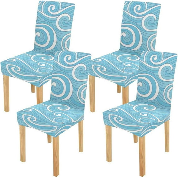 ZHANZZK Colorful Stylized Wave Stretch Chair Cover Protector Seat Slipcover for Dining Room Hotel Wedding Party Set of 4