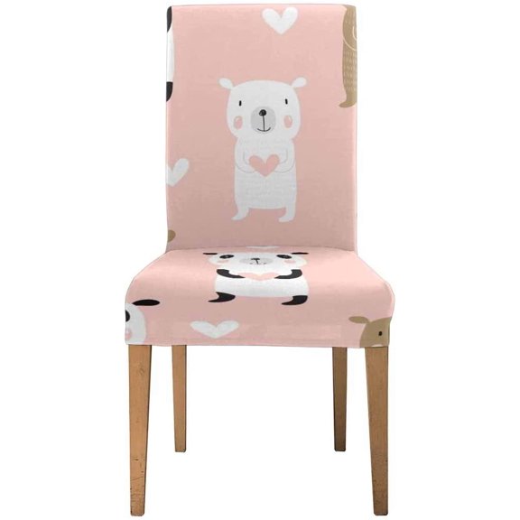 ZHANZZK Cute Cartoon Bears Panda Hearts Stretch Chair Cover Protector Seat Slipcover for Dining Room Hotel Wedding Party Set of 1