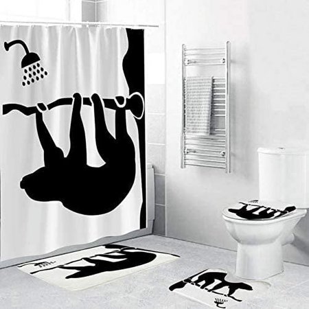 ZHANZZK Cute Crocodile 4 Piece Bathroom Set Shower Curtain Bath Rug Contour Mat and Toilet Lid Cover
