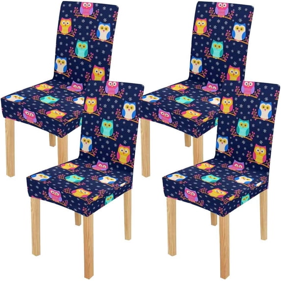 ZHANZZK Cute Flat Owls Sitting on a Brunch with Berries Stretch Chair Cover Protector Seat Slipcover for Dining Room Hotel Wedding Party Set of 4
