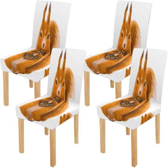 ZHANZZK Cute Squirrel with Sweet Donut Stretch Chair Cover Protector Seat Slipcover for Dining Room Hotel Wedding Party Set of 4