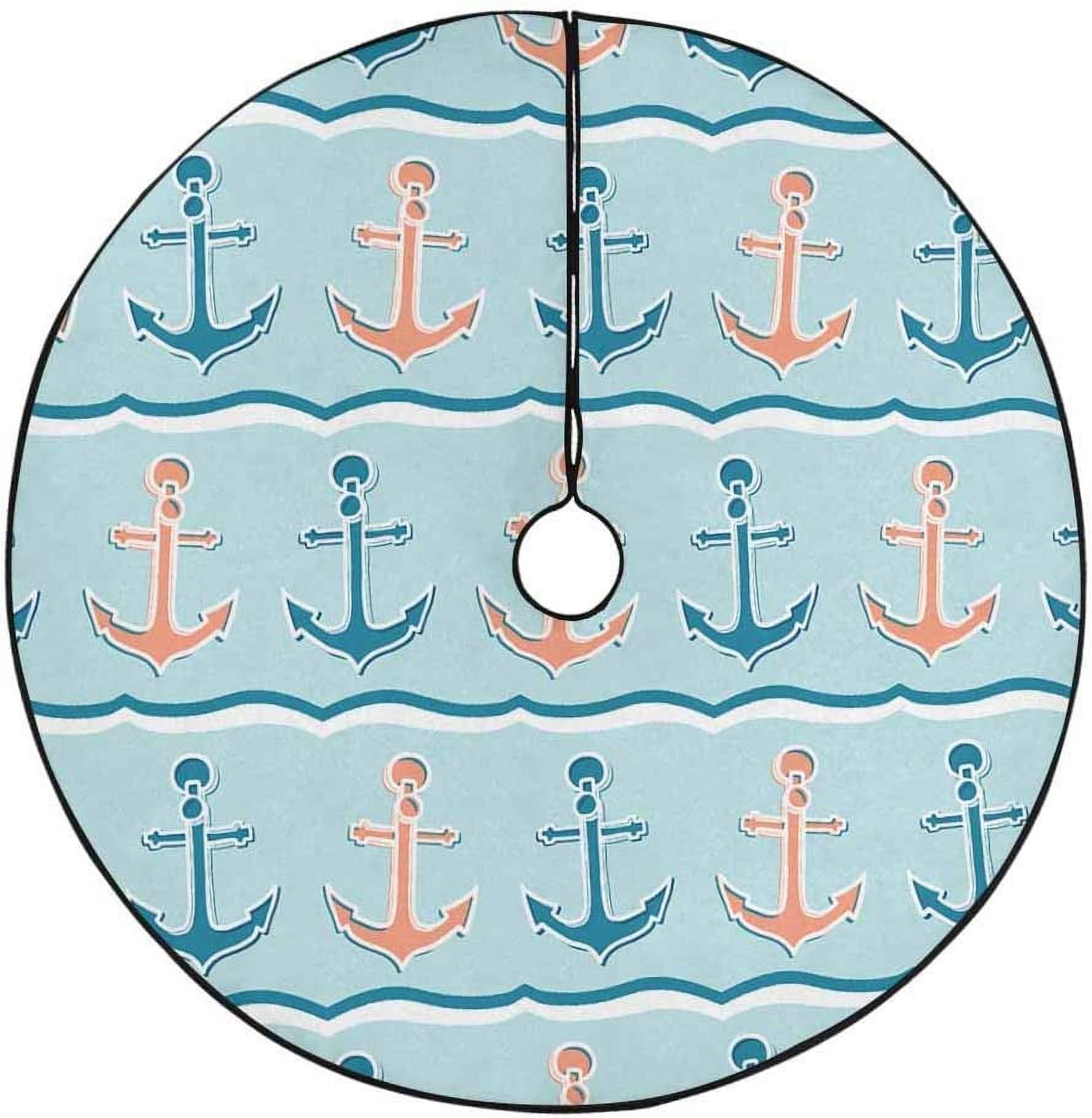 ZHANZZK Cute Stripe Anchor Xmas Christmas Tree Skirt Stand Mat for