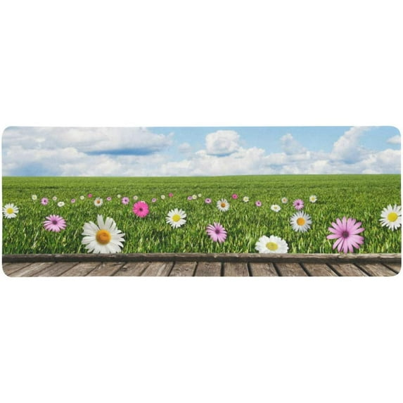 ZHANZZK Daisy and Pink Flower Field on Wood with Blue Sky and Clouds Extra Extended Large Gaming Mouse Pad Mat Desk Pad Keyboard Mat 31.5x12 inch