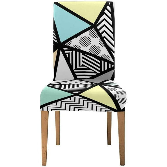 ZHANZZK Geometric Pattern in Memphis Style Stretch Chair Cover Protector Seat Slipcover for Dining Room Hotel Wedding Party Set of 1
