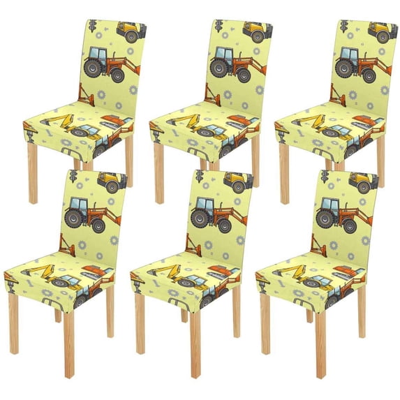 ZHANZZK Heavy Machines Cartoon Machinery Stretch Chair Cover Protector Seat Slipcover for Dining Room Hotel Wedding Party Set of 6