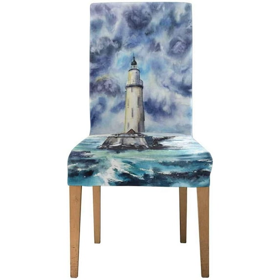 ZHANZZK Lighthouse Watercolor Painting Stretch Chair Cover Protector Seat Slipcover for Dining Room Hotel Wedding Party Set of 1