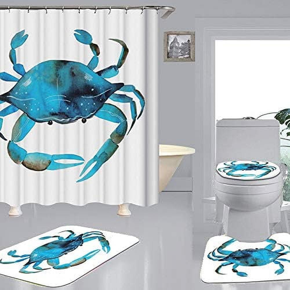 ZHANZZK Ocean Life Crab 4 Piece Bathroom Set Shower Curtain Bath Rug  Contour Mat and Toilet Lid Cover