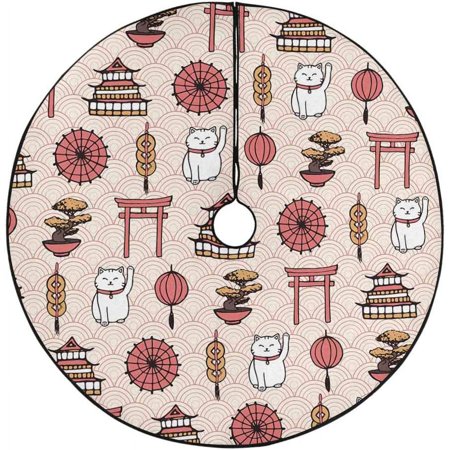 ZHANZZK Oriental Elements Lucky Cat Xmas Christmas Tree Skirt Stand Mat for Holiday Party Decoration Indoor Outdoor 48 inches