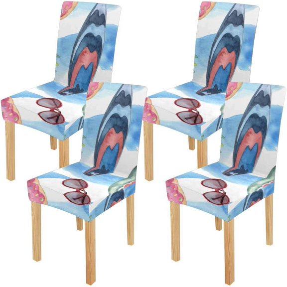 ZHANZZK Pool Floats Water Sunglasses Surfing Board Stretch Chair Cover Protector Seat Slipcover for Dining Room Hotel Wedding Party Set of 4