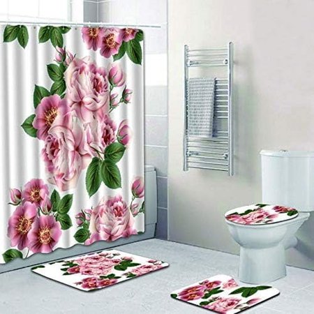 ZHANZZK Sea Style Modern 4 Piece Bathroom Set Shower Curtain Bath Rug Contour Mat and Toilet Lid Cover