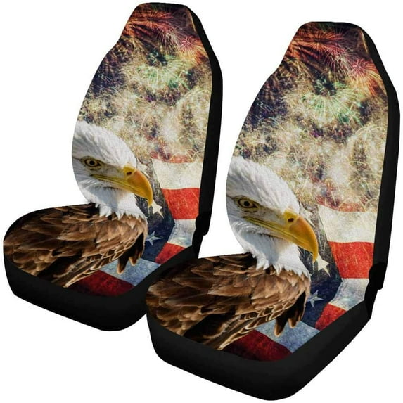 ZHANZZK Set of 2 Car Seat Covers Bald Eagle Flag Fireworks Independence Day Memorial Day Universal Auto Front Seats Protector Fits for Car,SUV Sedan,Truck