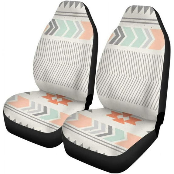 ZHANZZK Set of 2 Car Seat Covers Beige Aztec Ikat Pattern on Geometric Tribal Colorful Chevron Universal Auto Front Seats Protector Fits for Car,SUV Sedan,Truck