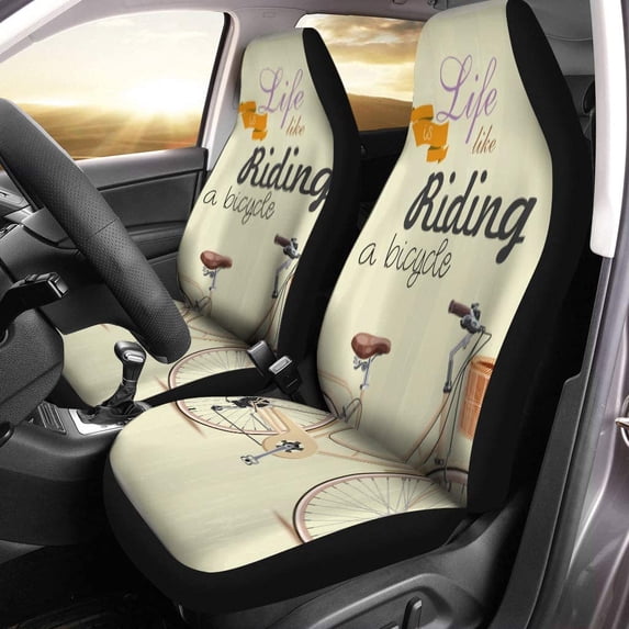 ZHANZZK Set of 2 Car Seat Covers Bike Bicycle Lavender in Basket Vintage Retro Old Motor Universal Auto Front Seats Protector Fits for Car,SUV Sedan,Truck
