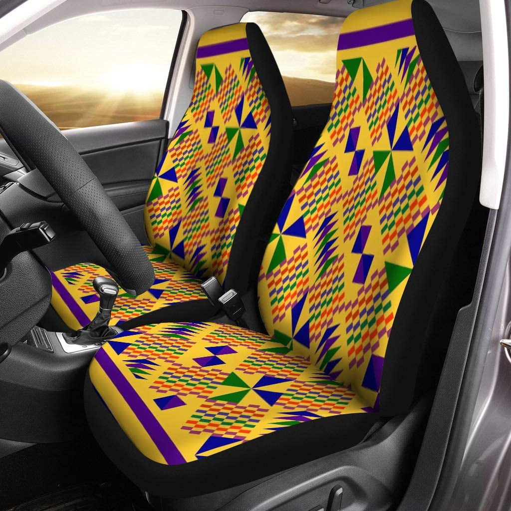ZHANZZK Set of 2 Car Seat Covers Blue Pattern Ghana Kente Green Accra