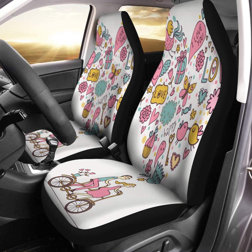 Gaeub Cute Teeth 2Pack Full Set Car Seat Covers With Soft Padding Universal Auto Front Seats Protector And Cushion Mat