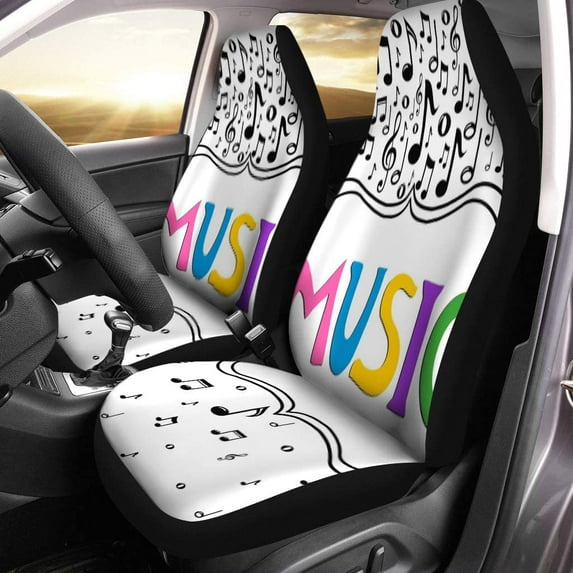 ZHANZZK Set of 2 Car Seat Covers Colorful Black Music Notes Red Border Clef Congratulation Creative Universal Auto Front Seats Protector Fits for Car,SUV Sedan,Truck