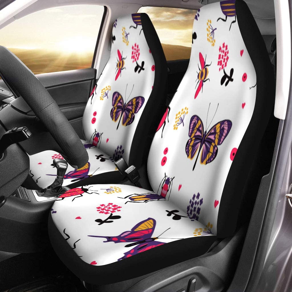 ZHANZZK Set of 2 Car Seat Covers Flower Butterfly and Bug Ladybug