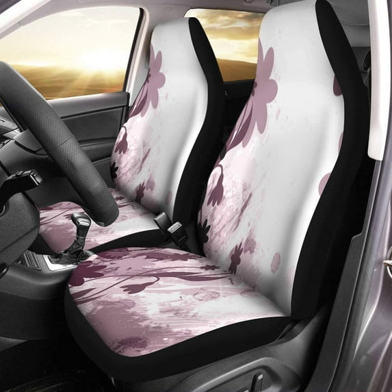 ZHANZZK Set of 2 Car Seat Covers Gray Abstract Floral Purple Circles Conceptual Curl Curve Diagonal Universal Auto Front Seats Protector Fits for Car,SUV Sedan,Truck