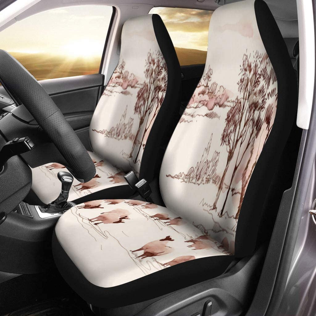 ZHANZZK Set of 2 Car Seat Covers Green Lamb Watercolor Summer Landscape