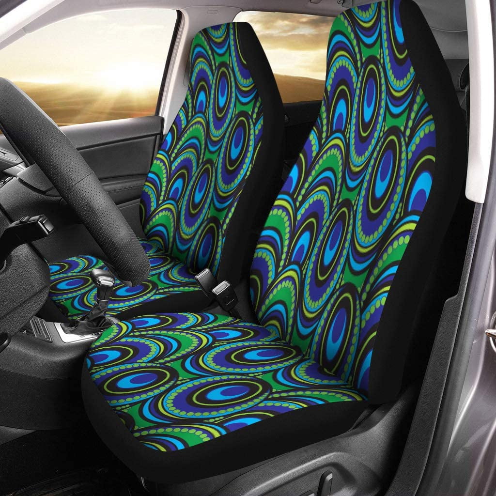 ZHANZZK Set of 2 Car Seat Covers Green Pattern African Peacock Blue