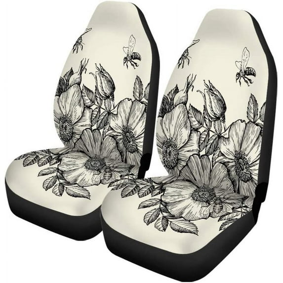 ZHANZZK Set of 2 Car Seat Covers Hive Bees Flying To The Flower Beekeeping Honey Pollen Universal Auto Front Seats Protector Fits for Car,SUV Sedan,Truck