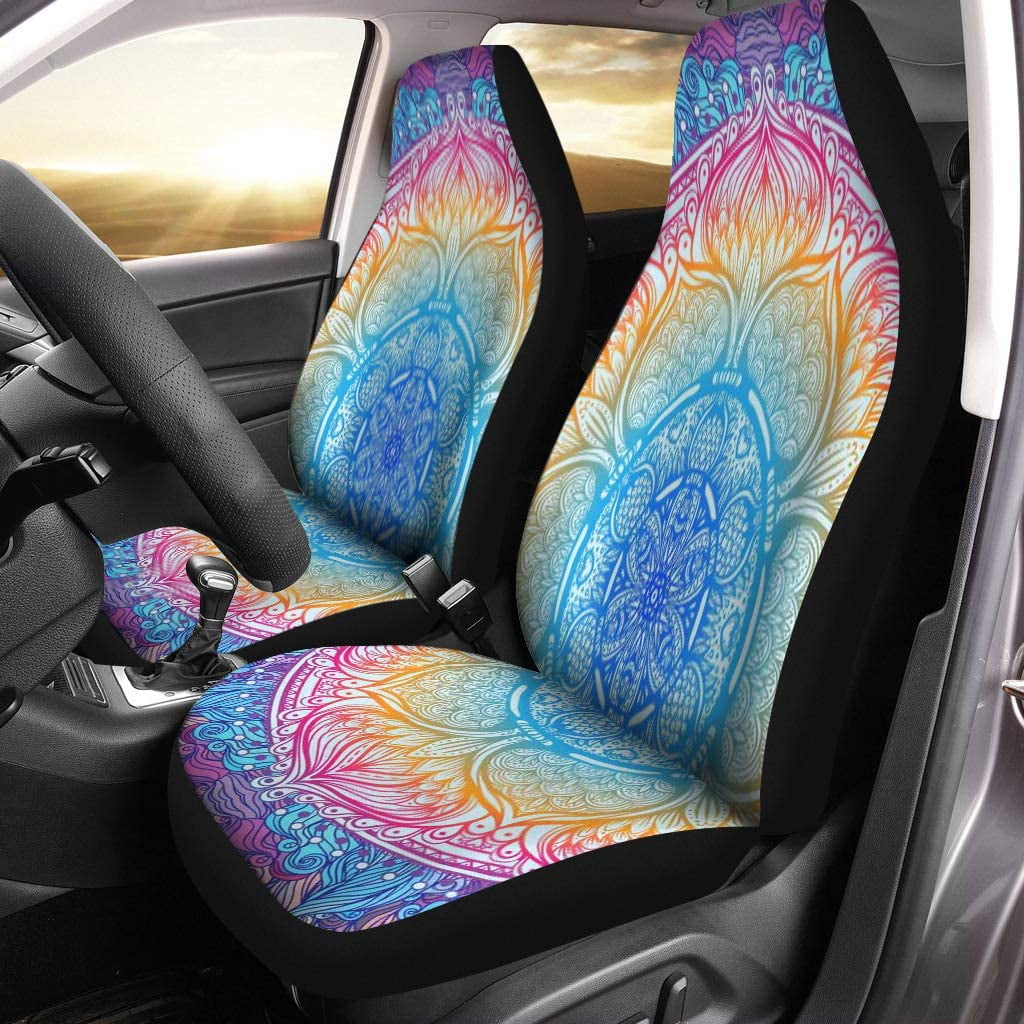 ZHANZZK Set of 2 Car Seat Covers Ornamental Mandala Inspired Patterned