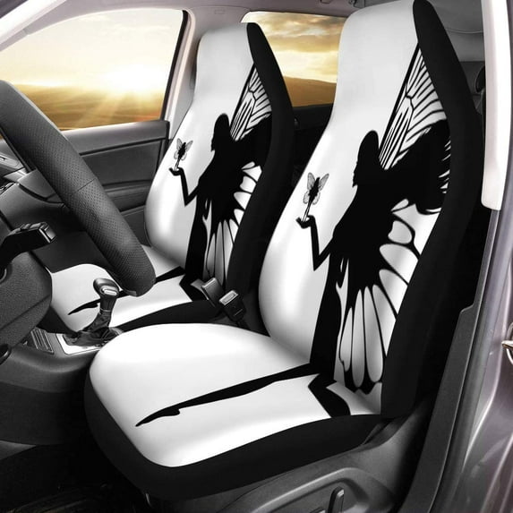 ZHANZZK Set of 2 Car Seat Covers Pixie Silhouette of Fairy Celtic Rose Beauty Butterfly Universal Auto Front Seats Protector Fits for Car,SUV Sedan,Truck