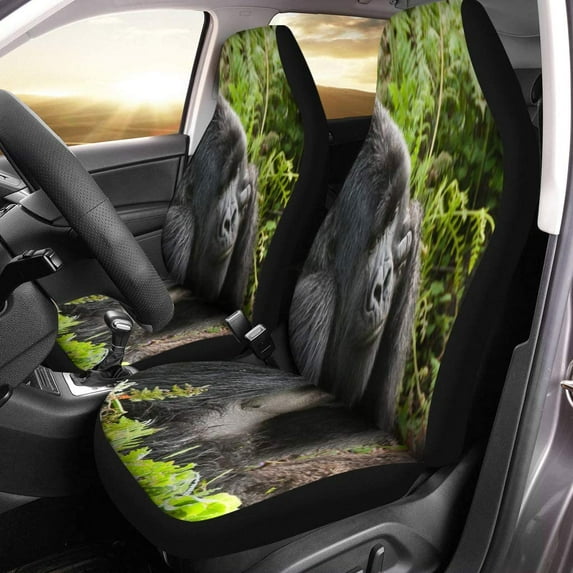 ZHANZZK Set of 2 Car Seat Covers Silver Gorilla Male Silverback Sunbathing Rwanda Ape Endangered Highland Universal Auto Front Seats Protector Fits for Car,SUV Sedan,Truck