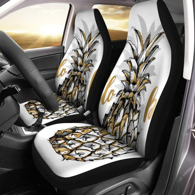ZHANZZK Set of 2 Car Seat Covers Silver Line Gold Pineapple Fruit