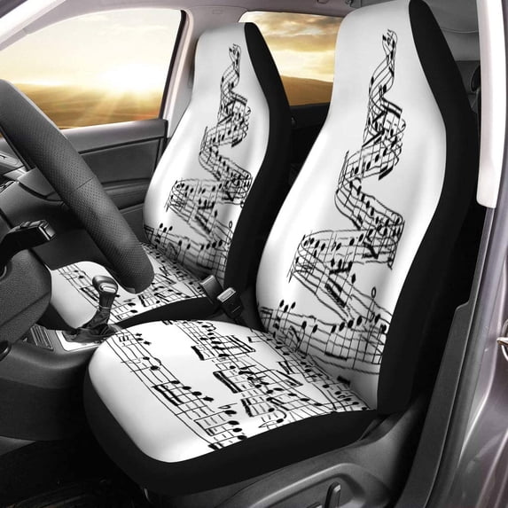 ZHANZZK Set of 2 Car Seat Covers Song Christmas Tree from Music Notes Sheet Draw Vintage Universal Auto Front Seats Protector Fits for Car,SUV Sedan,Truck